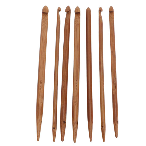 7pcs Bamboo Crochet Hooks Ergonomic Handle Set