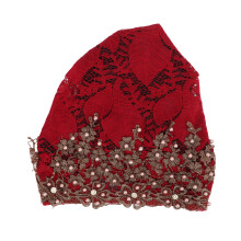 (Wine Red) Muslim Turban Hat Vintage Embroidered Soft Lightweight Wine Red
