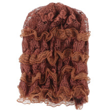 (Brown) Muslim Turban Hat Elastic Mesh Breathable Pleated Retro Classic Black