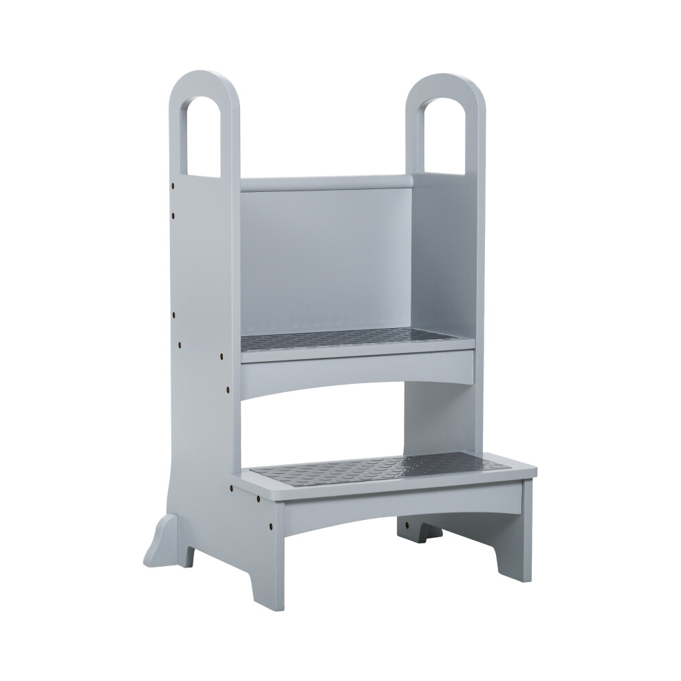 Children's Wooden Step Stool Kitchen Aid with Anti-Slip Panels & Handles for Kids 3-8 Yrs Grey Color-image-OPC-PMFQVGX-NEW