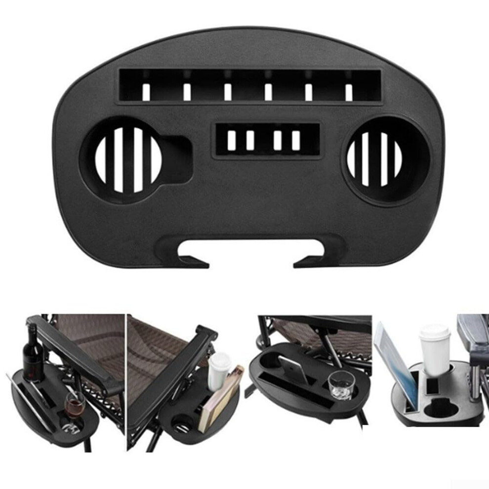 Chair Cup Holder Attachable Tray For Drinks And Snacks, 3-Pack, Fits Most Chairs, Durable Plastic, Black