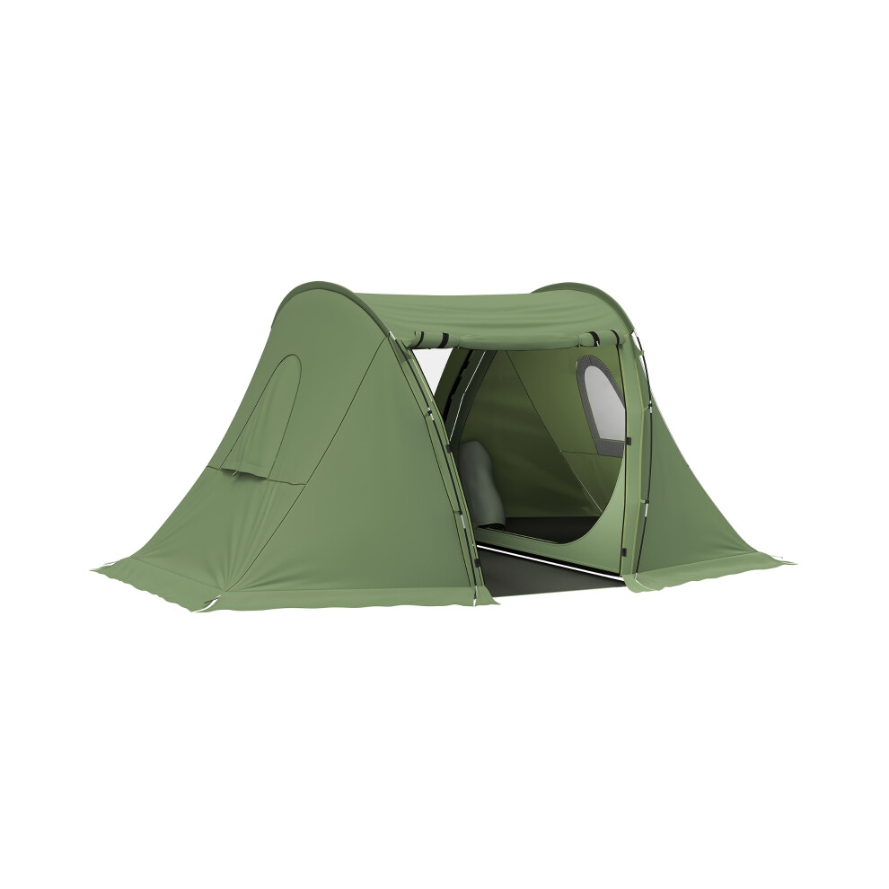 Camping Tent 3 Man Waterproof with Living Area & 2 Bedrooms Sewn-in Groundsheet Green Portable Dome for Hiking & Festivals-image-OPC-PMFQWR6-NEW
