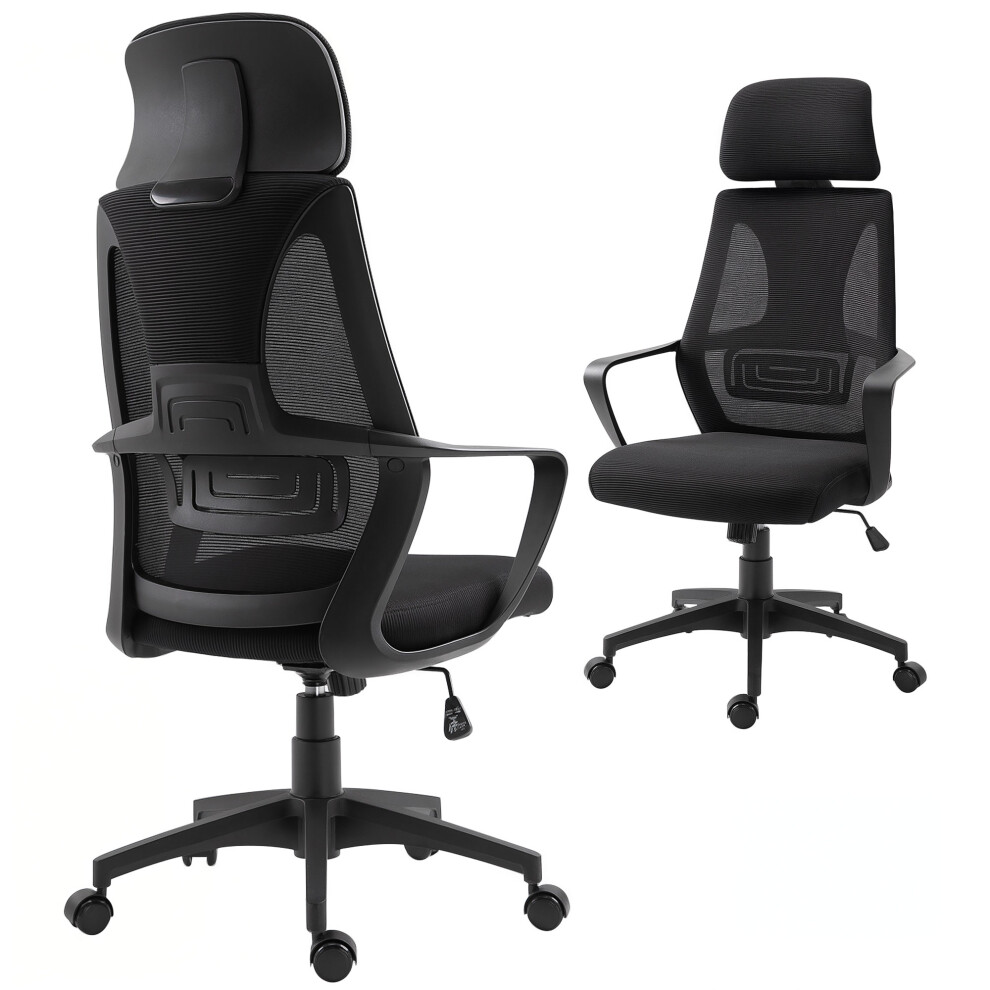 Black Mesh Ergonomic Office Chair with Lumbar Support Headrest Wheel Adjustable Height High Back Comfortable Design-image-OPC-PMFQX7P-NEW