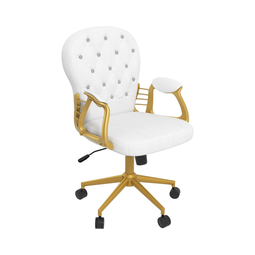 Comfortable Height Adjustable Office Chair Cream White with Padded Armrests Button Tufted Surface Tilt Function Elegant Design-image-OPC-PMFQXK9-NEW