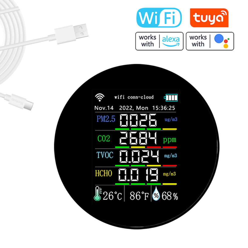 Portable 7In1 Wifi Air Quality Detector Pm2.5 Co2 Hcho Tvoc Monitor 3141355113339