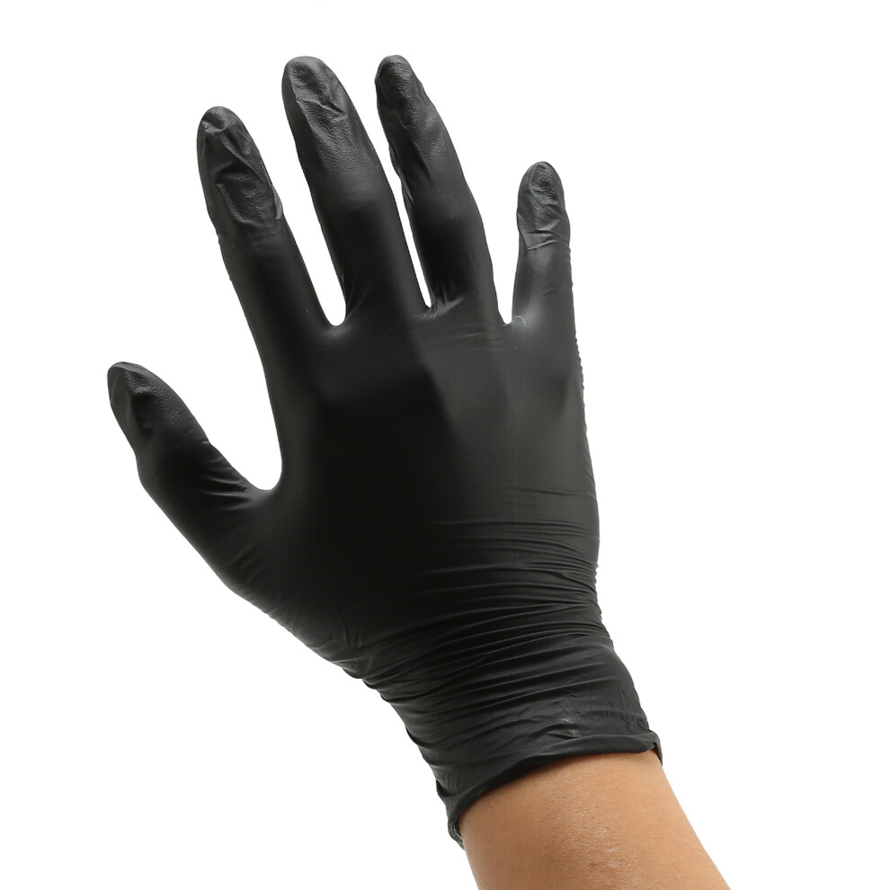 50Pcs Black Disposable Rubber Gloves, Powder-Free, Textured Fingertips, Size L 4641355115986