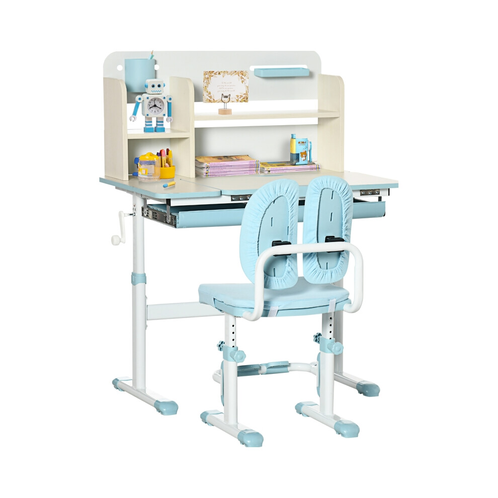 Children's Study Desk and Chair with Storage Shelves Washable Cover Age 3-12 Sturdy Construction Blue-image-OPC-PMFQYW2-NEW