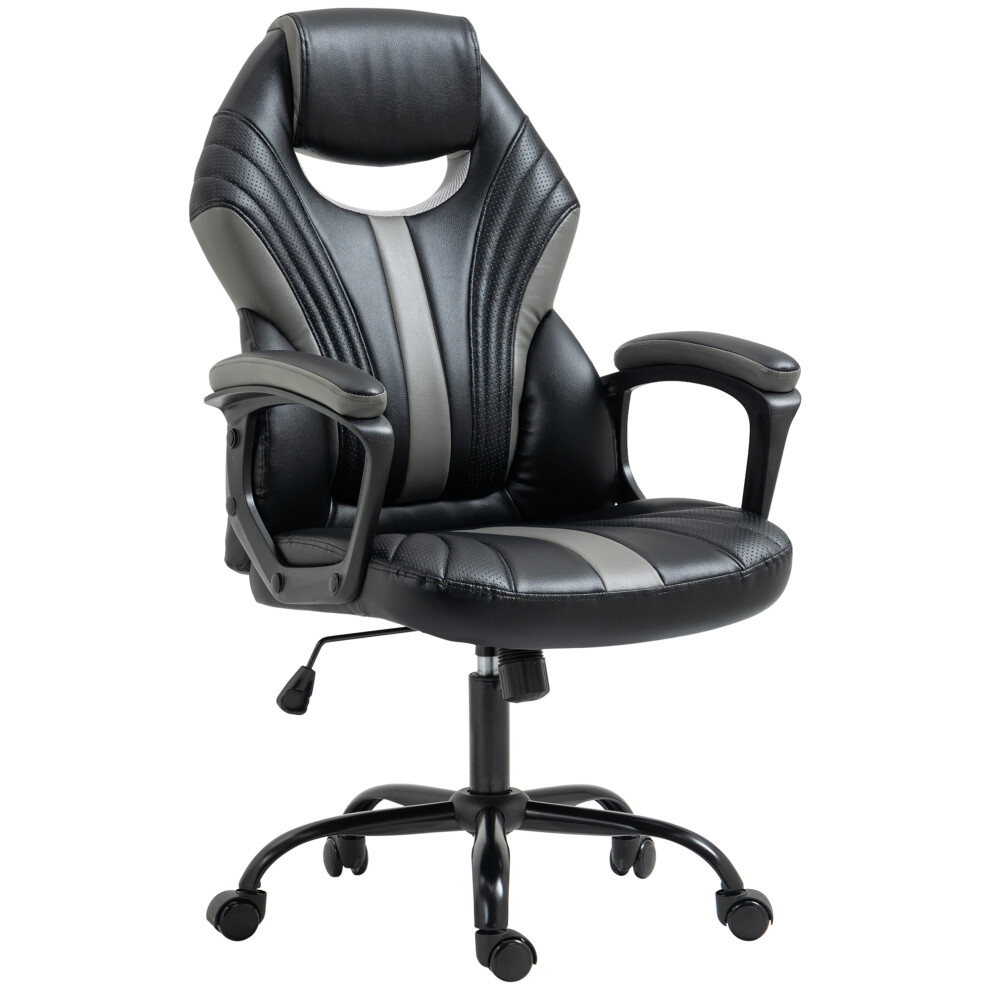Ergonomic Gaming Chair with Breathable PU Leather Soft Padded Armrests Rolling Wheels Dark Grey for Adults and Gamers-image-OPC-PMFR595-NEW