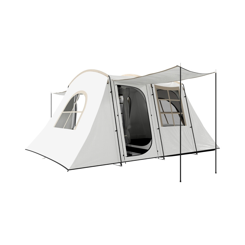 Family Tunnel Tent for Camping - 4 Man Waterproof with Porch Bedroom & Living Area Sewn Groundsheet Portable Khaki-image-OPC-PMFR5RN-NEW