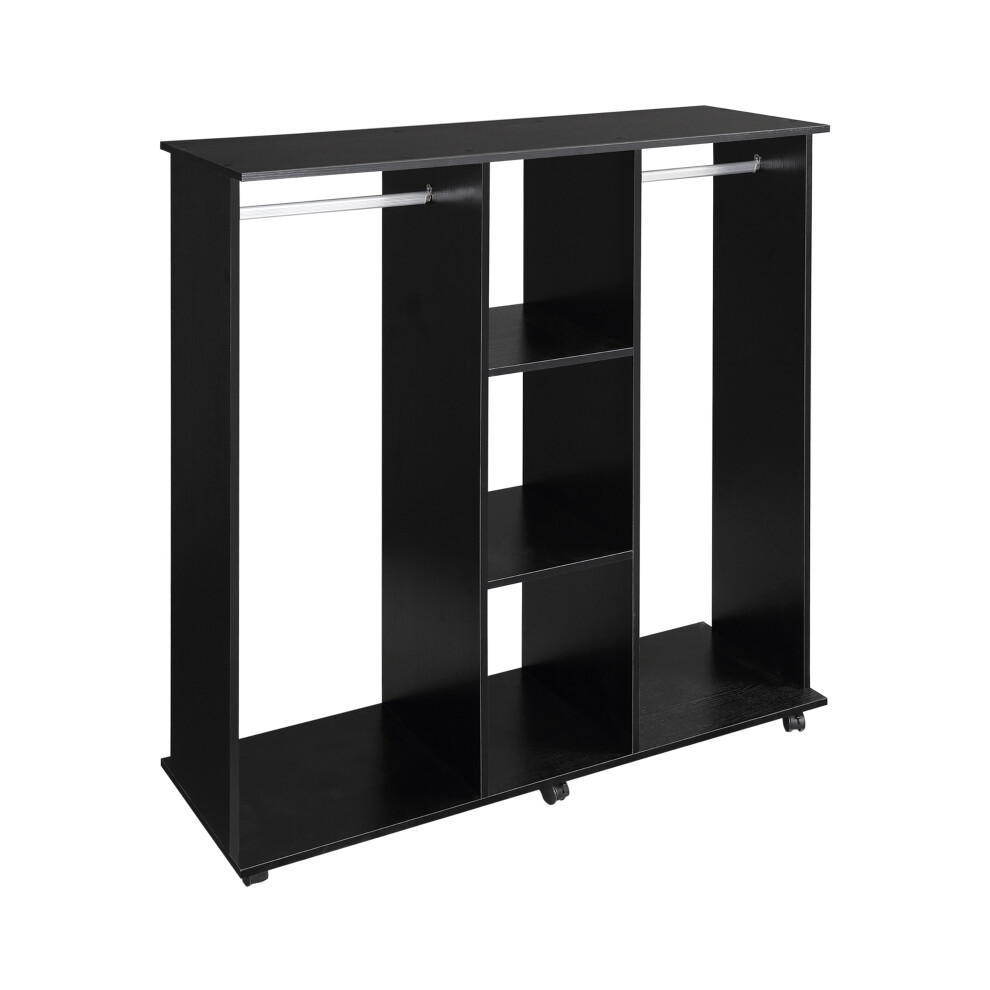Black Open Wardrobe with Double Shelves & 6-Wheel Mobile Storage Flexible & Space-Saving Organizer-image-OPC-PMFR6GW-NEW