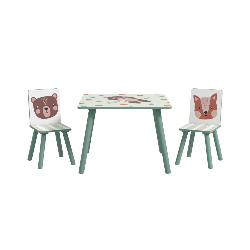 Kids Desk and Two Chairs Set by ZONEKIZ Toddler Furniture for Ages 3-6 Green Durable Wooden Material Adjustable Height-image-OPC-PMFR6GY-NEW