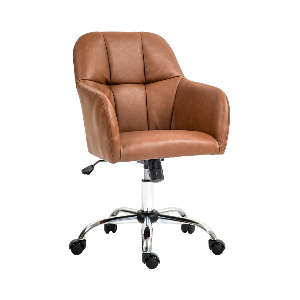 Brown Faux Leather Tub Office Chair with Wheels - Ergonomic Swivel Desk Seat Stylish and Durable for Workspace-image-OPC-PMFR6JK-NEW