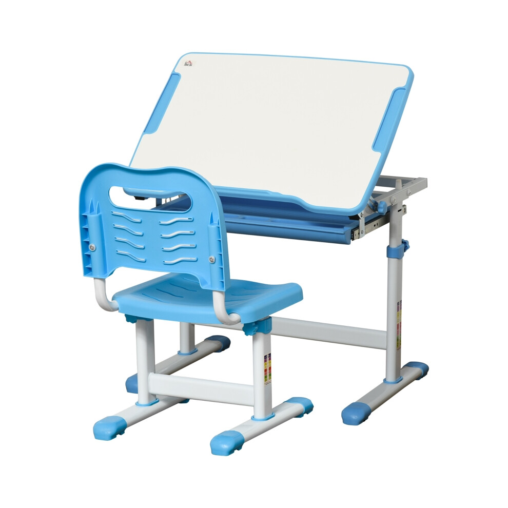 Kids Desk and Chair Set - Adjustable Height Children's Study Table with Tiltable Desktop Drawer Pen Slot Hook - Blue-image-OPC-PMFR78B-NEW