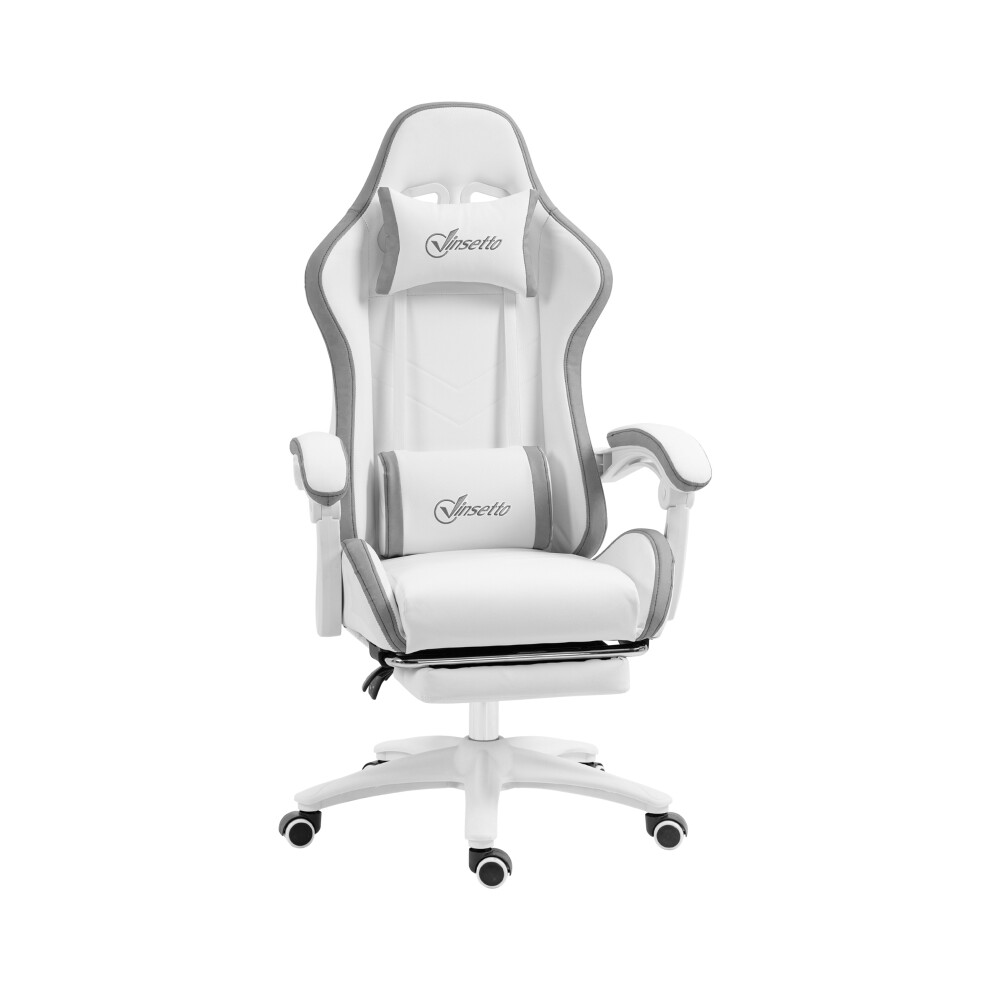 Desk Gaming Chair PU Leather with Footrest 135 Recline Lumbar Support White and Grey Swivel Task Chair for Adults-image-OPC-PMFR7MH-NEW