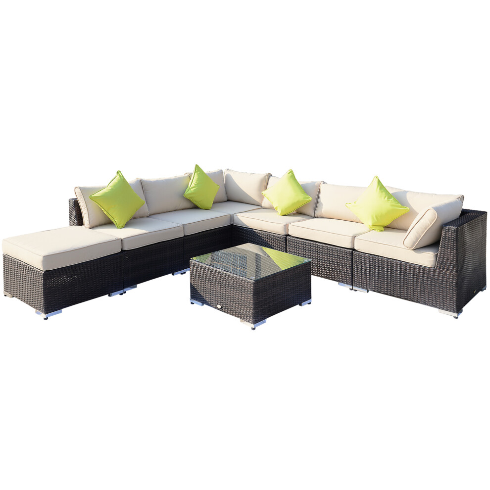 Corner Rattan Sofa Set 8 Pieces for Outdoor Garden Thick Cushions Aluminium Frame Glass Top Table No Assembly Mixed Brown-image-OPC-PMFR8SG-NEW