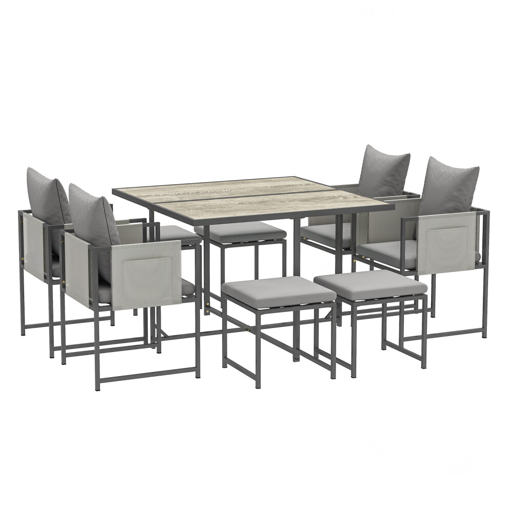 Outsunny Nine-Piece Steel Frame Garden Dining Set in Grey Weather-Resistant Outdoor Furniture for 6-8 People-image-OPC-PMFR8XC-NEW