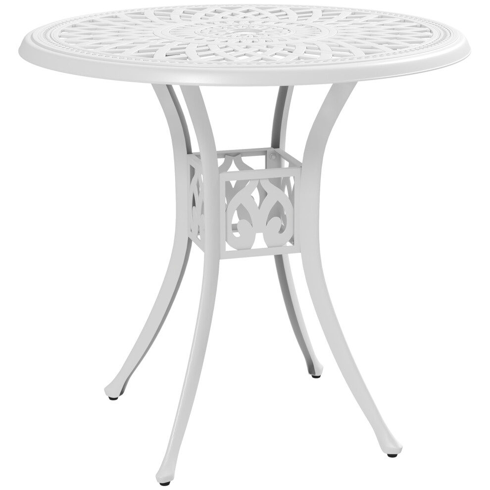78cm Round Garden Table in White Cast Aluminium with Parasol Hole â Outdoor Dining Solution Weather-Resistant & Stylish-image-OPC-PMFRBNY-NEW