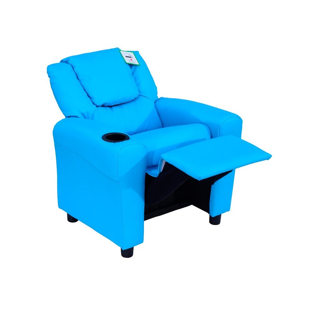 Kids Recliner Chair with PU Leather in Blue Adjustable Backrest Padded Headrest & Footrest for Cozy Comfort-image-OPC-PMFRBVY-NEW