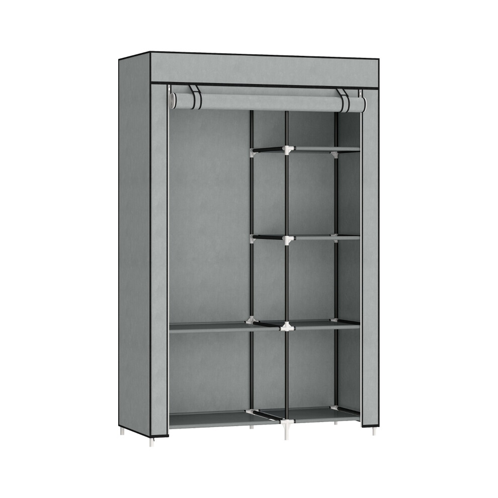 Fabric Wardrobe with 6 Shelves and Hanging Rail Portable Foldable Closet Light Grey 103x43x162.5cm-image-OPC-PMFRCBR-NEW