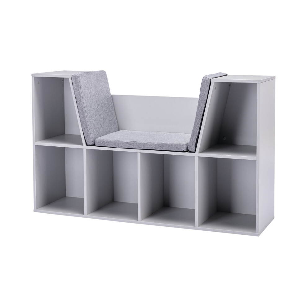 Children's Bookcase Shelf Storage Unit in Grey with 6 Compartments Space-Saving Wooden Sideboard for Toys & Books in Living Room-image-OPC-PMFRCRZ-NEW