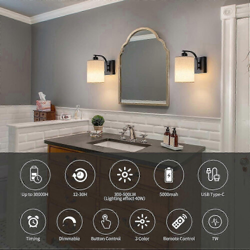 (As show, One size) Rechargeable Battery-Powered Wireless Dimmable Wall Sconces - 2 Set, Modern Design, Adjustable Brightness, LED Lighting1 2