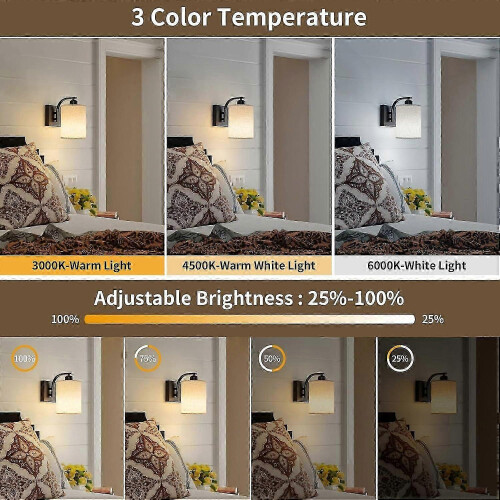 (As show, One size) Rechargeable Battery-Powered Wireless Dimmable Wall Sconces - 2 Set, Modern Design, Adjustable Brightness, LED Lighting1 1
