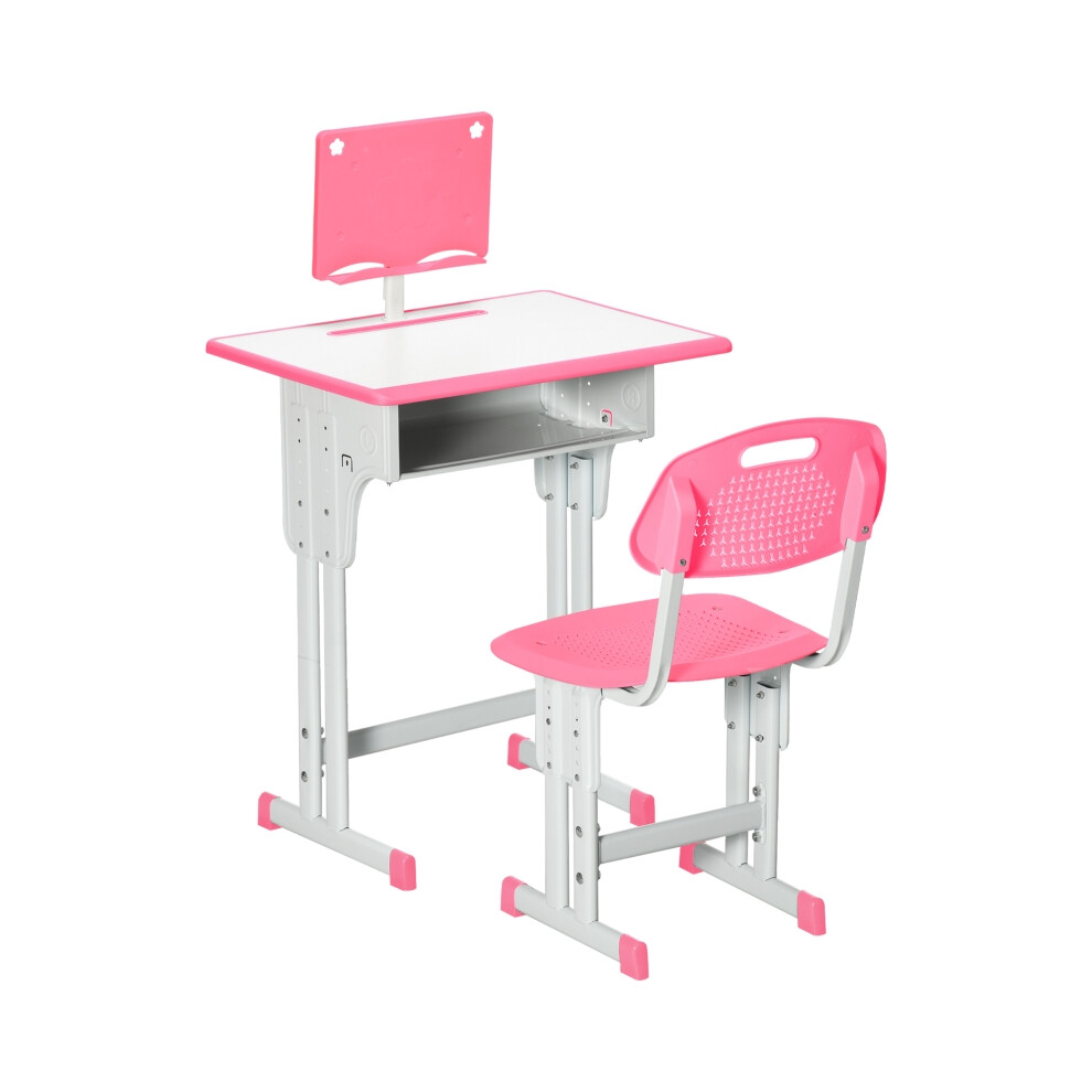 Kids Adjustable Desk and Chair Set in Pink with Book Stand and Pen Slot Comfortable Wooden Frame for Study and Drawing-image-OPC-PMFRGZR-NEW