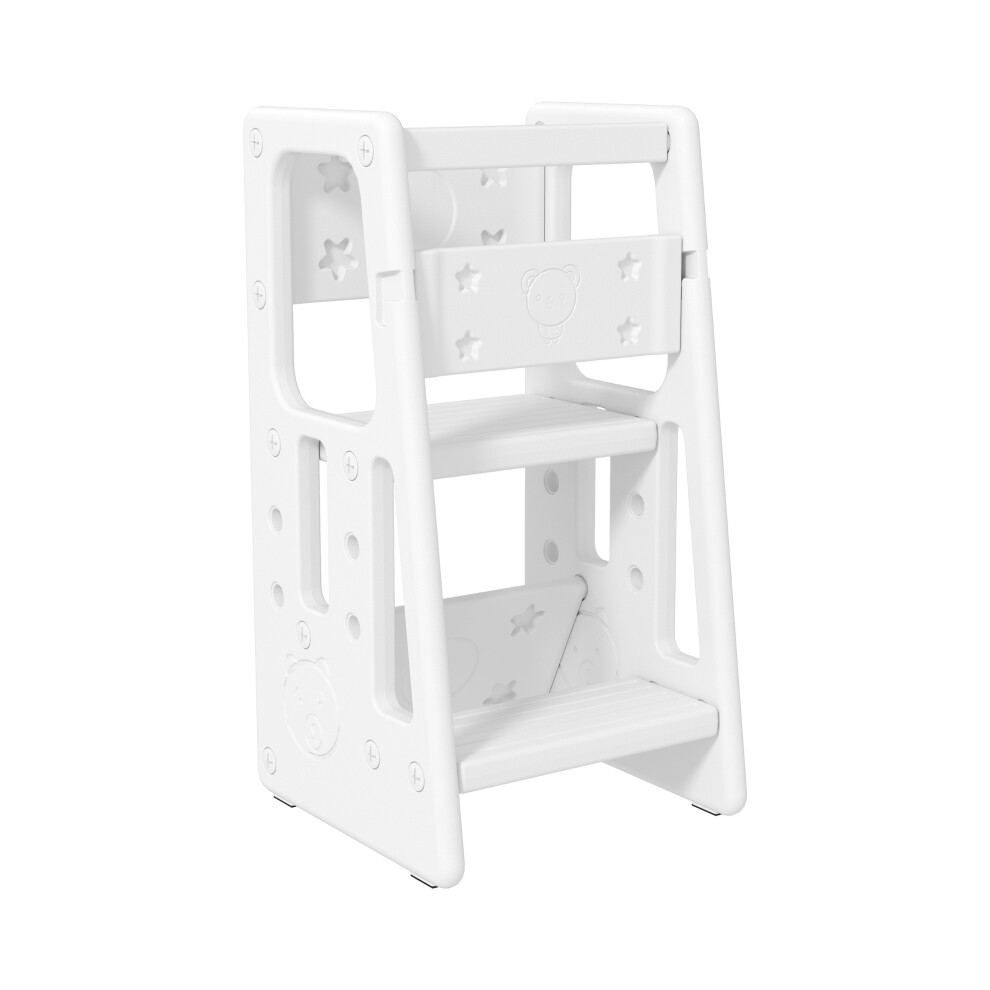 Toddler Kitchen Stool with Adjustable Height White Kids Step Stool Sturdy Plastic Construction Non-slip Feet Compact Design-image-OPC-PMFRJGJ-NEW