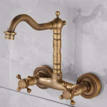 Copper Kitchen Faucet European Style Wall-Mounted 360-Degree Swivel Hot And Cold Water