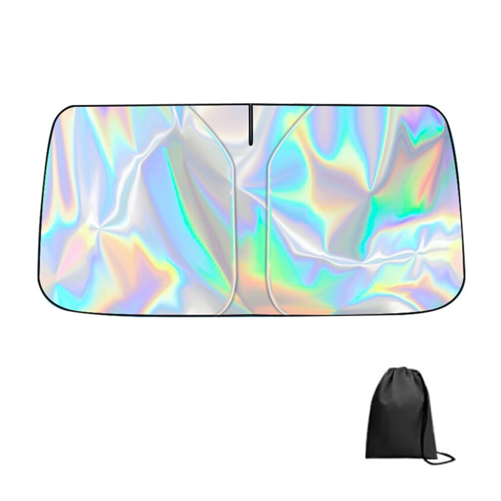 Car Windscreen Sun Shade Iridescent Color Front Windshield Sunshade Foldable Anti-Uv Window Cover Universal Fit 145X80cm 9393856623327
