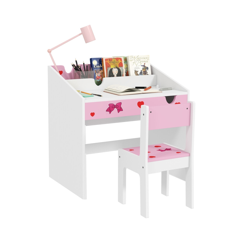 Children Study Table and Chair Set with Storage Pink Kids Desk and Chair for Ages 3-6 Comfortable Wooden Design-image-OPC-PMFRKZP-NEW