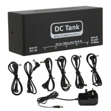 (UK Plug) Pedal Power Supply 6 Isolated Outputs Metal Black 100-240V EU Plug