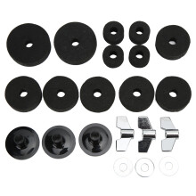 (Black) 21Pcs Cymbal Replacement Felts Sleeves Wing Nuts Washers Hi Hat