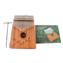 17 Keys Thumb Piano Mahogany Wood Finger Harp with Tuning Hammer
