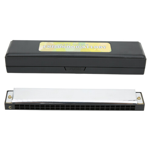 (Black) Diatonic Harmonica C Key Stainless Steel 24-Hole Pink