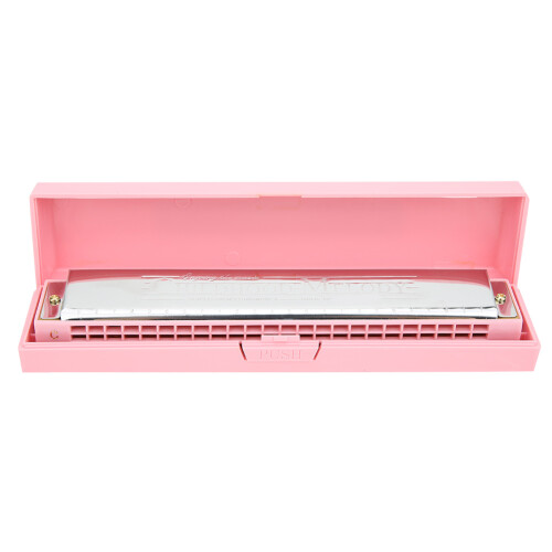 (Pink) Diatonic Harmonica C Key Stainless Steel 24-Hole Pink 1