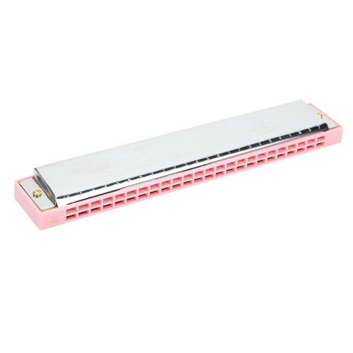 (Pink) Diatonic Harmonica C Key Stainless Steel 24-Hole Pink 2