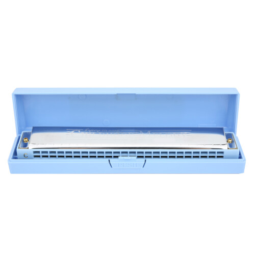 (Blue) Diatonic Harmonica C Key Stainless Steel 24-Hole Pink 1