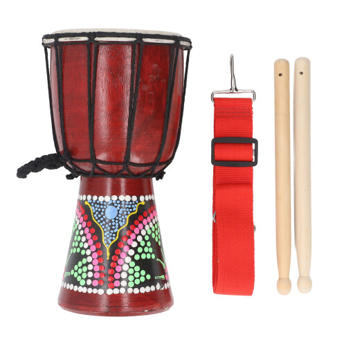 4 Inch Red Hand Painted Djembe Drum African Beginner