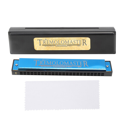 (Blue) Professional Diatonic Harmonica C Key 24-Hole Matt Black