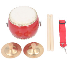 Chinese Drum and Cymbal Set Sheepskin Wooden Waist Drum with Strap