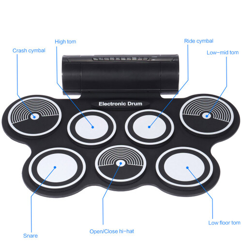 Foldable Silicone Drum Pad Kit USB Roll-up Drumstick Foot Pedal 3.5mm 2
