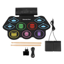 (EU Plug) BT MIDI Roll Up Electronic Drum Pad Set with Pedal 100-240V US Plug