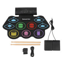 (US Plug) BT MIDI Roll Up Electronic Drum Pad Set with Pedal 100-240V US Plug