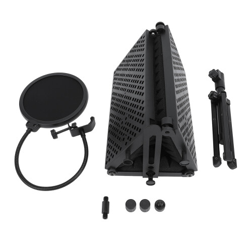 Microphone Isolation Shield 3 Panel Adjustable Folding with Tripod