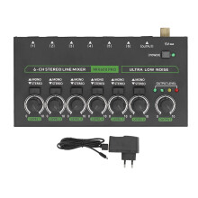 (EU Plug) 6 Channel Mixer RGB Light 1/4 TRS TS Low Noise Stereo Mono Studio EU