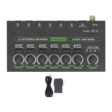 (US Plug) 6 Channel Mixer RGB Light 1/4 TRS TS Low Noise Stereo Mono Studio EU