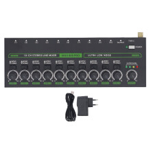 (EU Plug) 10 Channel Mixer RGB Light 1/4 TRS TS Low Noise Stereo Mono US Plug