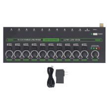 (US Plug) 10 Channel Mixer RGB Light 1/4 TRS TS Low Noise Stereo Mono US Plug