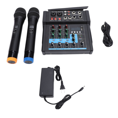 (US Plug) USB Mixing Console Dual Wireless Mic Karaoke EU Plug
